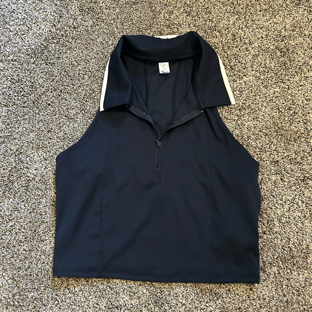 Navy Sleeveless Zip-Up Top